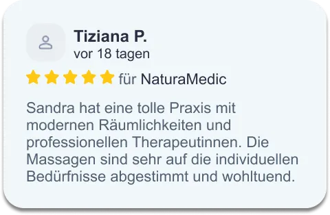 Google Bewertung von Tiziana P., 5 Sterne für NaturaMedic